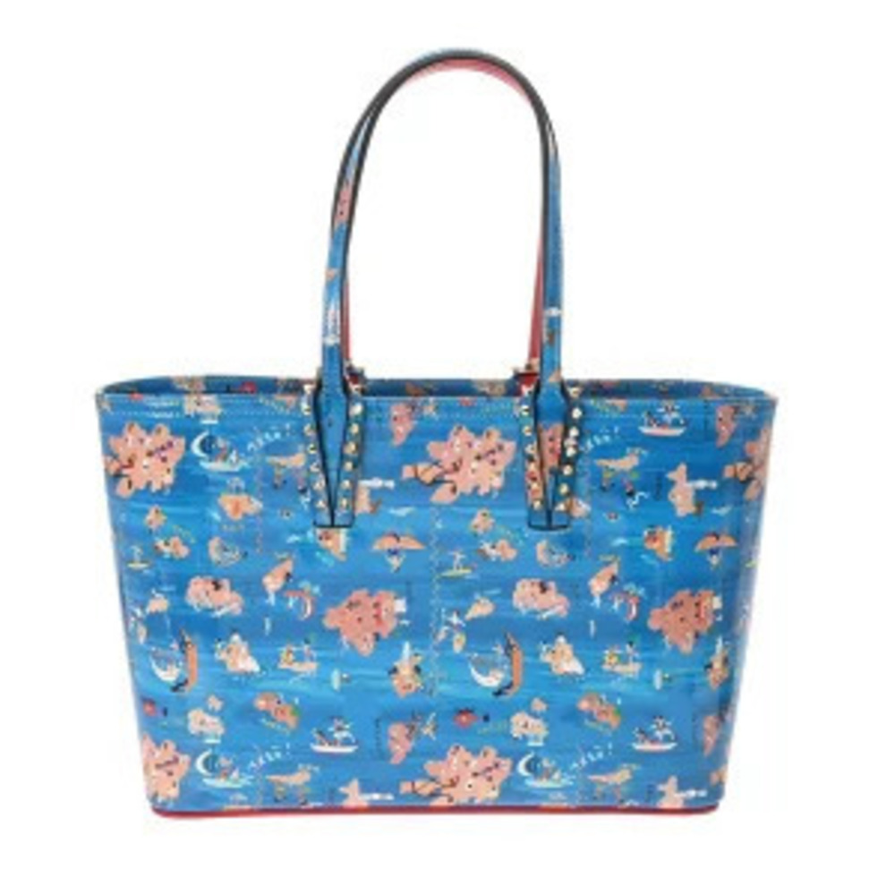 Christian Louboutin Cabata Blue Patent Vernis Leather Studs Tote Bag